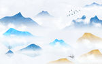 现代山水画无框画 TIF分层