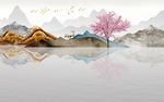国画山水麋鹿电视背景墙
