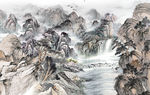 国画山水背景墙