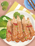 夏日美食海鲜皮皮虾插画