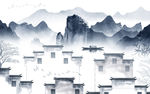蓝色山水画高档画 TIF分层