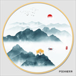 圆形水墨山水