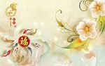 金鱼鲜花浮雕电视背景墙