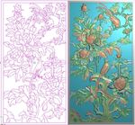 镂空牡丹花鸟屏风精雕图浮雕灰度