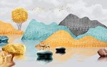 金色山脉发财树电视背景墙
