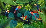 热带雨林鹦鹉背景墙