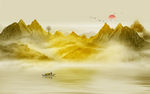 金色水墨山水画