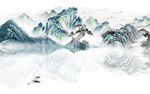 别墅中式风山水画 tif分层