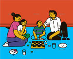 儿童家庭亲子游戏玩耍下棋牌插画