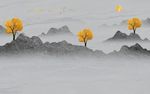 水墨山水发财树客厅装饰画