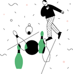 创意扁平风绿色保龄球人物插画