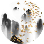 中式黑白山水晶瓷画装饰画