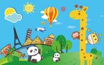 卡通儿童成长动物乐园背景墙