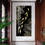 抽象金色线条九鱼图玄关装饰画