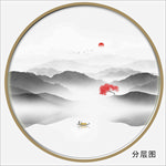 新中式圆形山水画装饰画挂画
