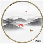 水墨圆形山水画 山水水墨画