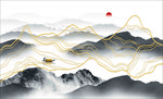 抽象金线壁画 山水画 线条