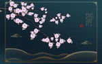 浪漫桃花花好月圆蓝调电视背景墙
