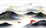 黑白金线山水 黑白背景 线条