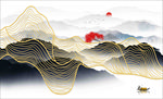 抽象金线山水 禅意线条水墨画