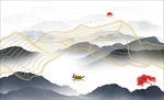 意境线条山水 金线背景