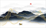 金线抽象水墨山水 山水画