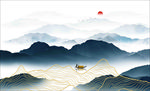 线条山水挂画背景墙