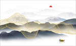新中式线条山水 水墨画