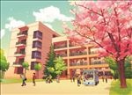 手绘湖北春天校园樱花素材
