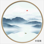 圆形水墨山水画