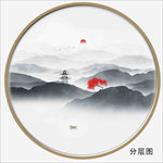 客厅酒店山水 水墨画 圆形山