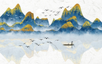 手绘山水画电视背景墙
