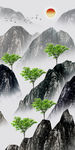 国画山水发财树玄关背景墙