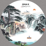 圆形装饰画挂画 圆形水墨山水画