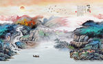 抽象水墨山水背景墙