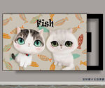 可爱猫咪小鱼电表箱装饰画