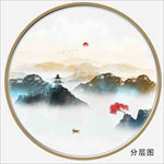 圆形水墨山水画