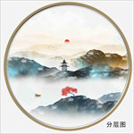 圆形水墨山