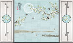 自带边框新中式绿色花鸟背景墙