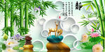 小清新麋鹿石来运转晶瓷画装饰画