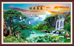 迎客瀑布风景山水流水生财装饰画