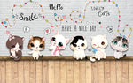 可爱卡通猫咪白砖墙背景墙