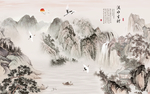 新中式流水生财电视背景墙