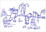 小孩子公园晨运 手绘画