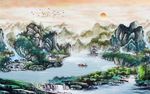 瀑布山水招财画