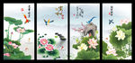 荷花条屏