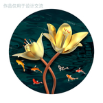 鸿运当头九鱼图装饰画