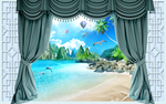 3D立体窗外海景背景墙壁画