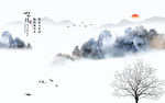 现代新中式山水水墨画背景墙