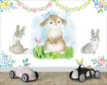 兔子水彩画 儿童背景墙